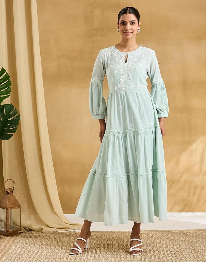 Fabindia Women's Cotton Chikankari Maxi & Slip - Image 4