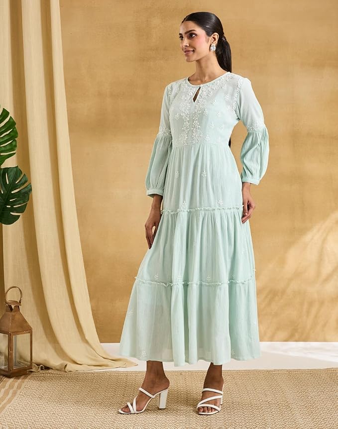 Fabindia Women's Cotton Chikankari Maxi & Slip - Image 5