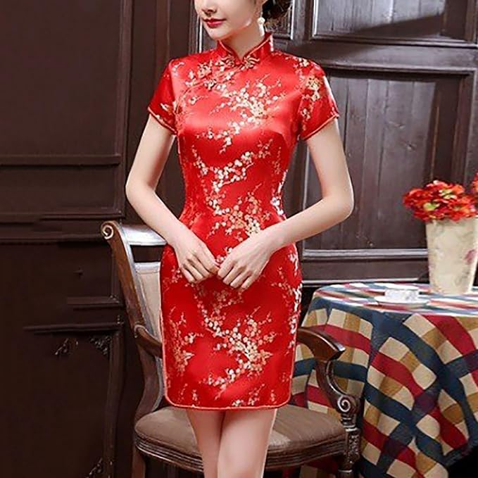 Evening Dress Women's Chinese Party Dress Elegant Mini Skirt Cheongsam Qipao Chipao Sheath Dresses Vintage Dragon and Phoenix Short Mandarin Collar Sexy Chinese Oversized Dress - Image 4