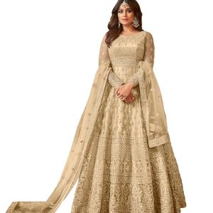 Women's Embroidered Anarkali Gown with Dupatta, Designer Ethnic Dress, (Semi-Stitched)