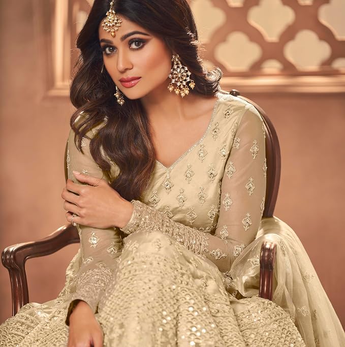 Women's Embroidered Anarkali Gown with Dupatta, Designer Ethnic Dress, (Semi-Stitched) - Image 3