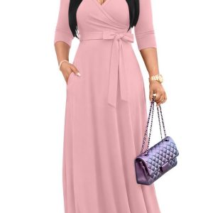 FANDEE Plus Size Maxi Dress for Women Casual Summer Sundress V-Neck 3/4 Sleeve