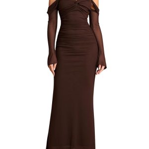 KUTUMAI Off Shoulder Long Sleeve Elegant Bodycon Ruched Cocktail Dress Wedding Guest Dresses for Women Autumn 2025