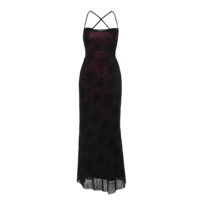 Womens Gothic Bodycon Maxi Dress Casual Floral Print Spaghetti Strap Dresses - Image 2
