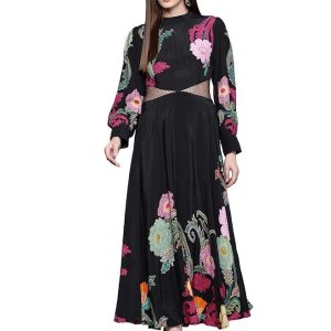 Label RITU KUMAR Black Jessie Crew Neck Long Dress