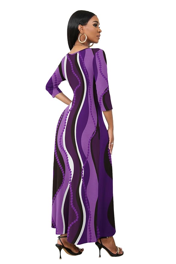 FANDEE Women 3/4 Sleeve V Neck Casual Loose Long Basic Maxi Dress (M-3XL) - Image 6