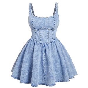 SOLY HUX Women's Plus Size Denim Sleeveless Scoop Neck Mini Dress