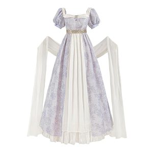 Nuoqi Regency Dress for Women 1800s Empire Waist Victorian Ball Gowns with Shawl