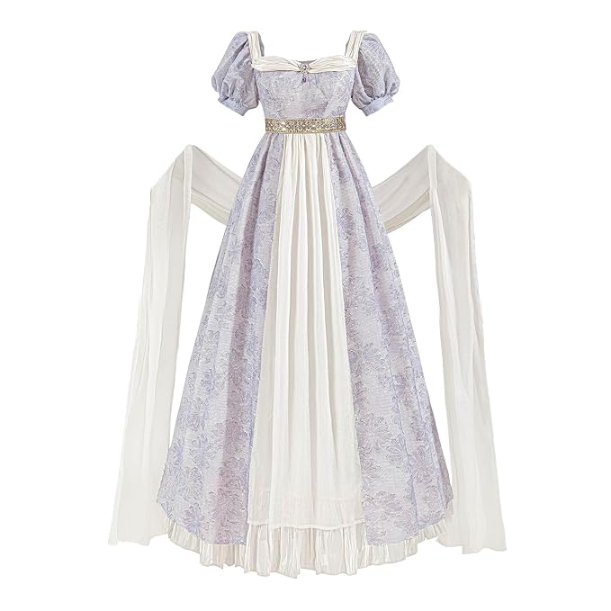 Nuoqi Regency Dress for Women 1800s Empire Waist Victorian Ball Gowns with Shawl