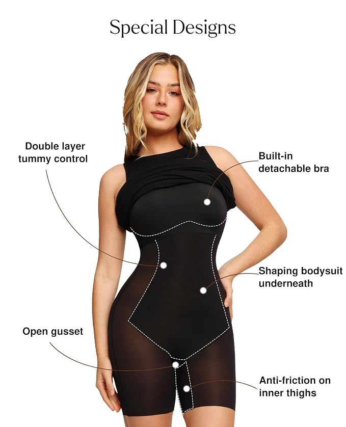 Popilush Shaper Dress Bodycon Maxi/Mini Built in Shapewear Bra 8 in 1 Women Lounge leeveless Backless Dresses, Black-sleeveless Maxi Dress, 3XL - Image 4