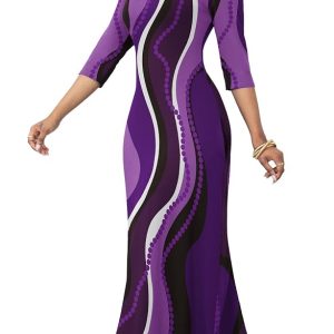 FANDEE Women 3/4 Sleeve V Neck Casual Loose Long Basic Maxi Dress (M-3XL)