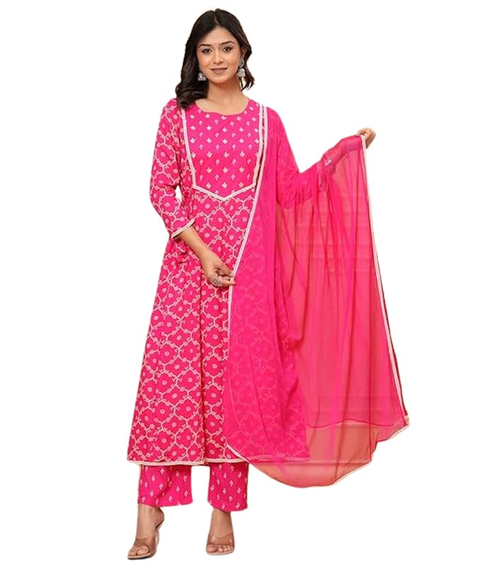 Embroidered Anarkali Kurta set with Dupatta In Rayon fabric Indian Tunic Dress Ethnic Wear Collection For Women