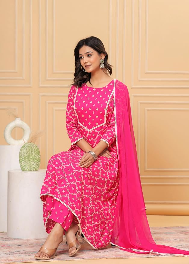 Embroidered Anarkali Kurta set with Dupatta In Rayon fabric Indian Tunic Dress Ethnic Wear Collection For Women - Image 4