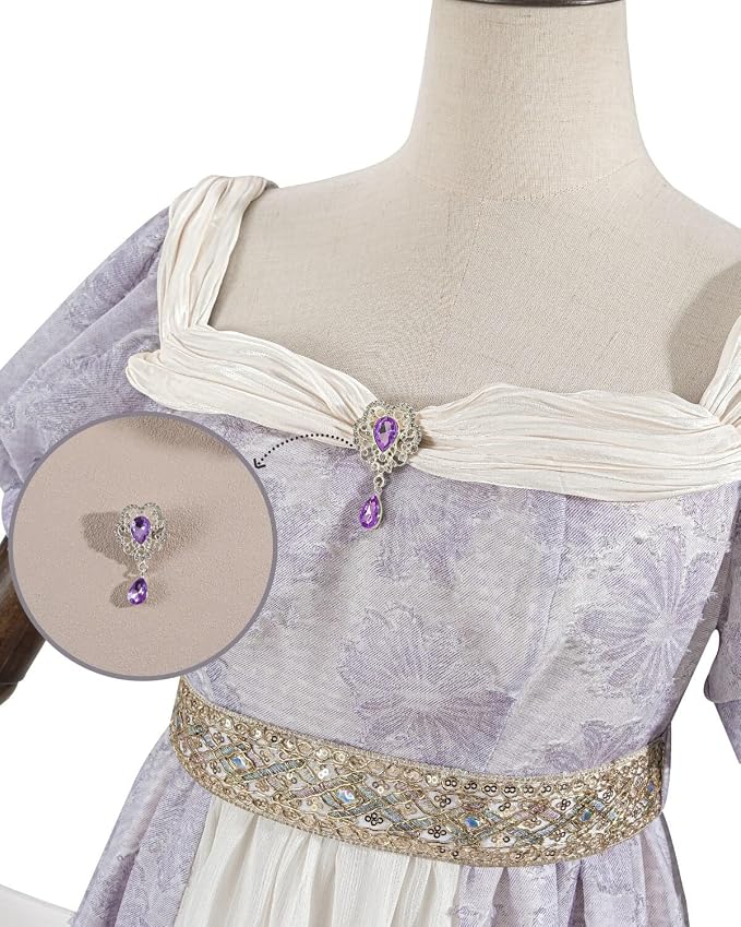 Nuoqi Regency Dress for Women 1800s Empire Waist Victorian Ball Gowns with Shawl - Image 3