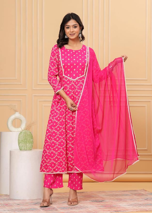 Embroidered Anarkali Kurta set with Dupatta In Rayon fabric Indian Tunic Dress Ethnic Wear Collection For Women - Image 5