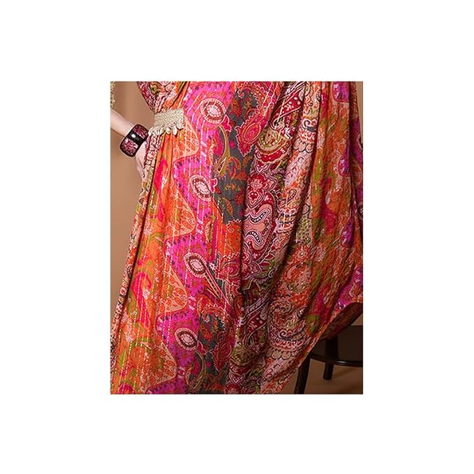 Boho Girl Rajsi Rang Indo Western One Shoulder Dress for Women Festive Multi Hued Dress with Draped Silhouette Lace Waist Detail Viscose Ethnic - Image 5