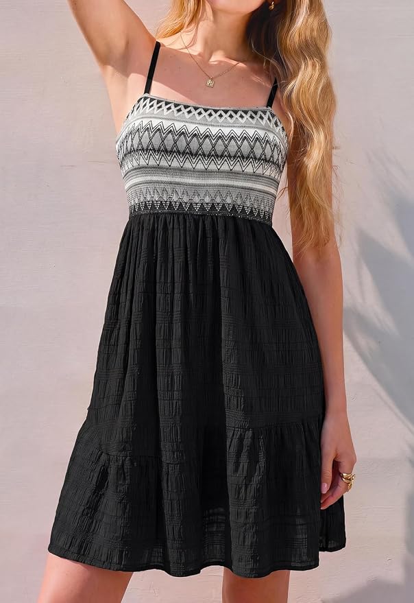 PRETTYGARDEN Womens Summer Dresses 2026 Paisley Spaghetti Strap Sleeveless Smocked A Line Boho Mini Dress with Pockets - Image 4