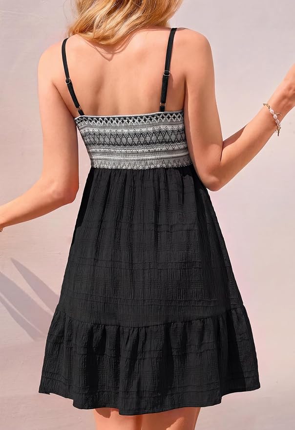 PRETTYGARDEN Womens Summer Dresses 2026 Paisley Spaghetti Strap Sleeveless Smocked A Line Boho Mini Dress with Pockets - Image 2
