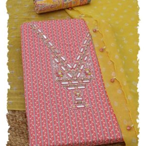 Soch Womens Cotton Botanical Dress Material With Mirror Work